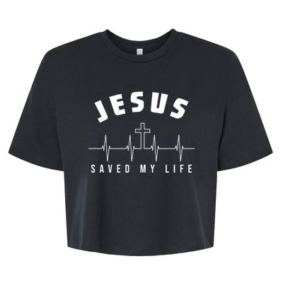 Jesus Saved My Life Cross Heartbeat Bella+Canvas Jersey Crop Tee