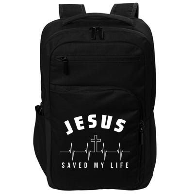 Jesus Saved My Life Cross Heartbeat Impact Tech Backpack