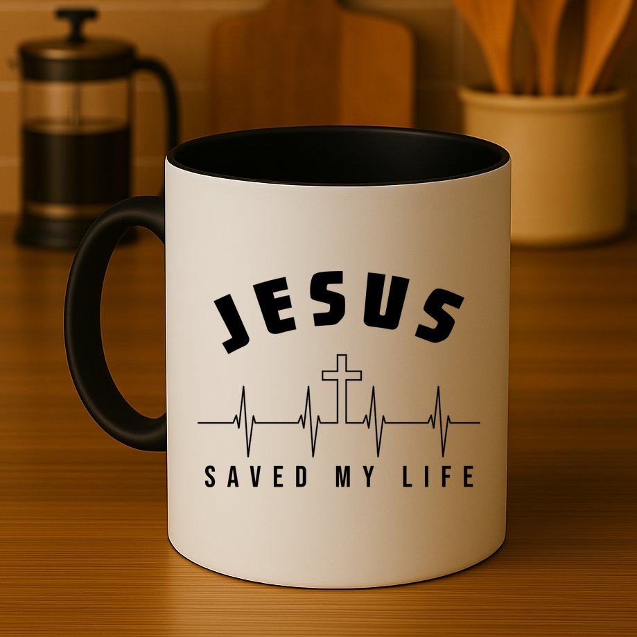 Jesus Saved My Life Cross Heartbeat Mug
