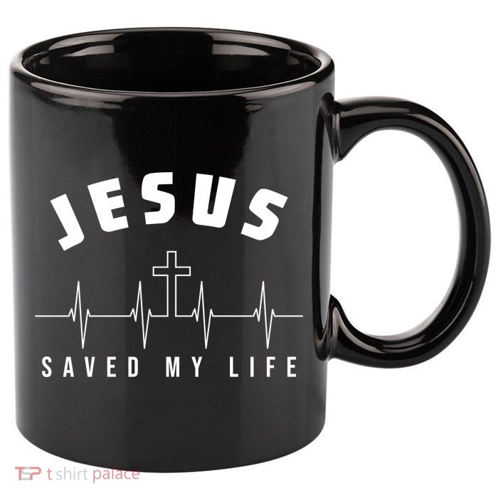 Jesus Saved My Life Cross Heartbeat 11oz C Handle Ceramic Mug