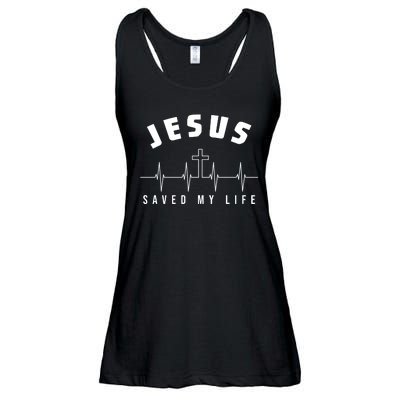 Jesus Saved My Life Cross Heartbeat Ladies Essential Flowy Tank