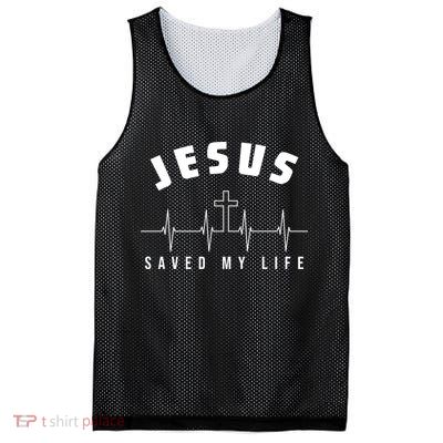 Jesus Saved My Life Cross Heartbeat Mesh Reversible Basketball Jersey Tank