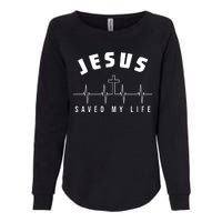 Jesus Saved My Life Cross Heartbeat Womens California Wash Sweatshirt