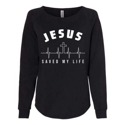 Jesus Saved My Life Cross Heartbeat Womens California Wash Sweatshirt