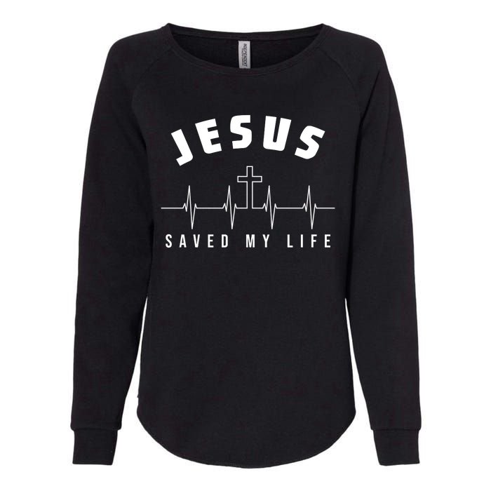 Jesus Saved My Life Cross Heartbeat Womens California Wash Sweatshirt