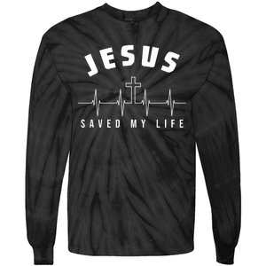 Jesus Saved My Life Cross Heartbeat Tie-Dye Long Sleeve Shirt