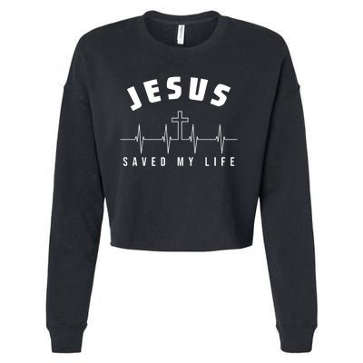 Jesus Saved My Life Cross Heartbeat Cropped Pullover Crew