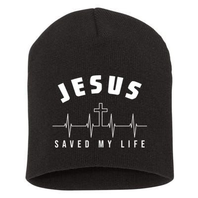Jesus Saved My Life Cross Heartbeat Short Acrylic Beanie