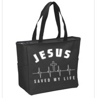 Jesus Saved My Life Cross Heartbeat Zip Tote Bag