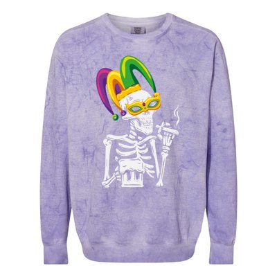 Jester Skeleton Masquerade Party Mardi Gras Bones Mask Cute Gift Colorblast Crewneck Sweatshirt