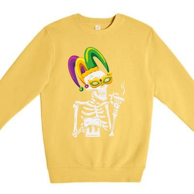 Jester Skeleton Masquerade Party Mardi Gras Bones Mask Cute Gift Premium Crewneck Sweatshirt