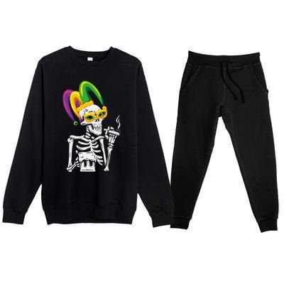 Jester Skeleton Masquerade Party Mardi Gras Bones Mask Cute Gift Premium Crewneck Sweatsuit Set