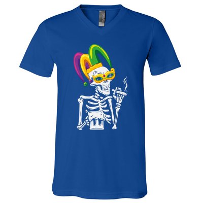 Jester Skeleton Masquerade Party Mardi Gras Bones Mask Cute Gift V-Neck T-Shirt