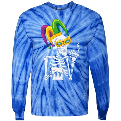 Jester Skeleton Masquerade Party Mardi Gras Bones Mask Cute Gift Tie-Dye Long Sleeve Shirt