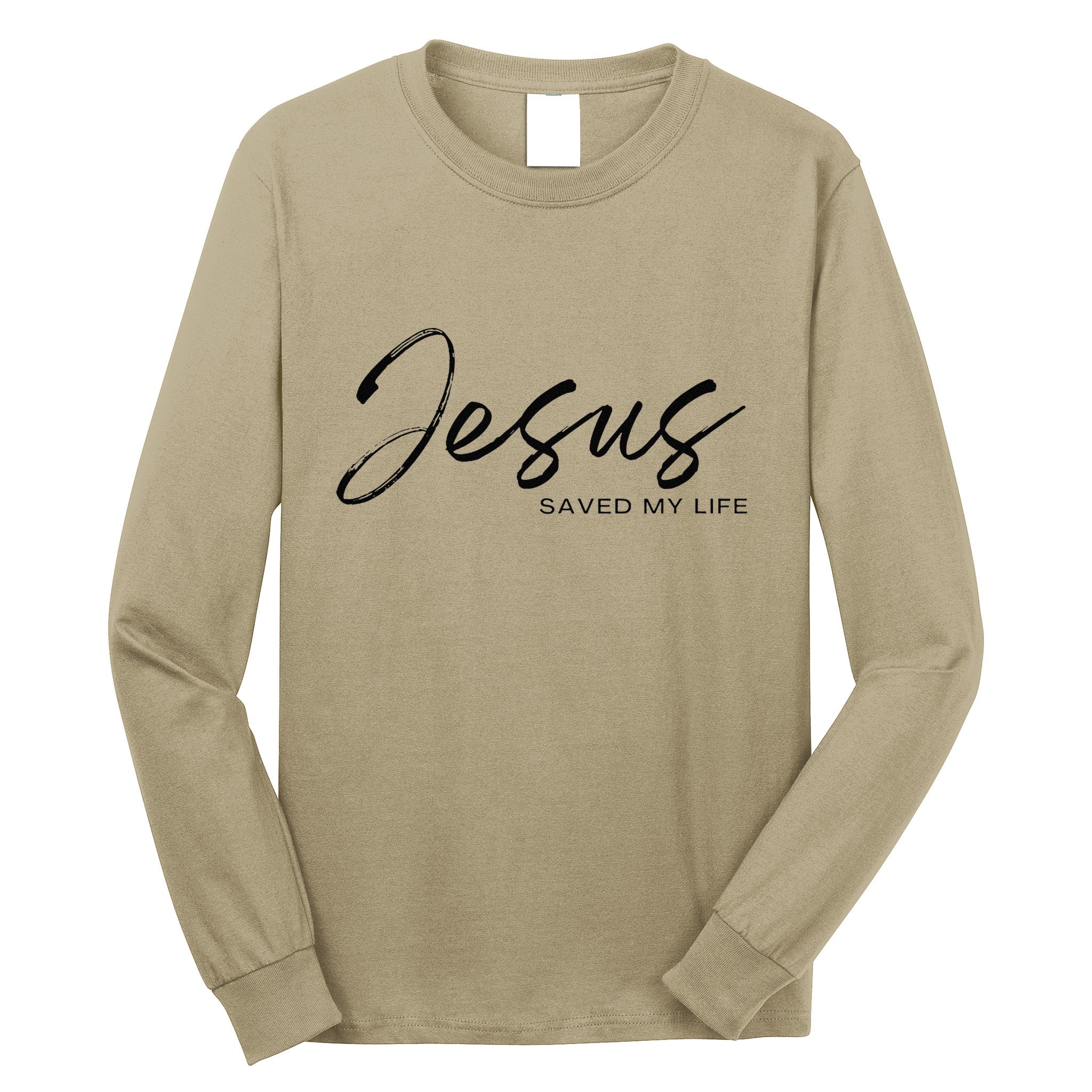 Jesus Saved My Life Modern Christian Religious Minimalist Long Sleeve Shirt
