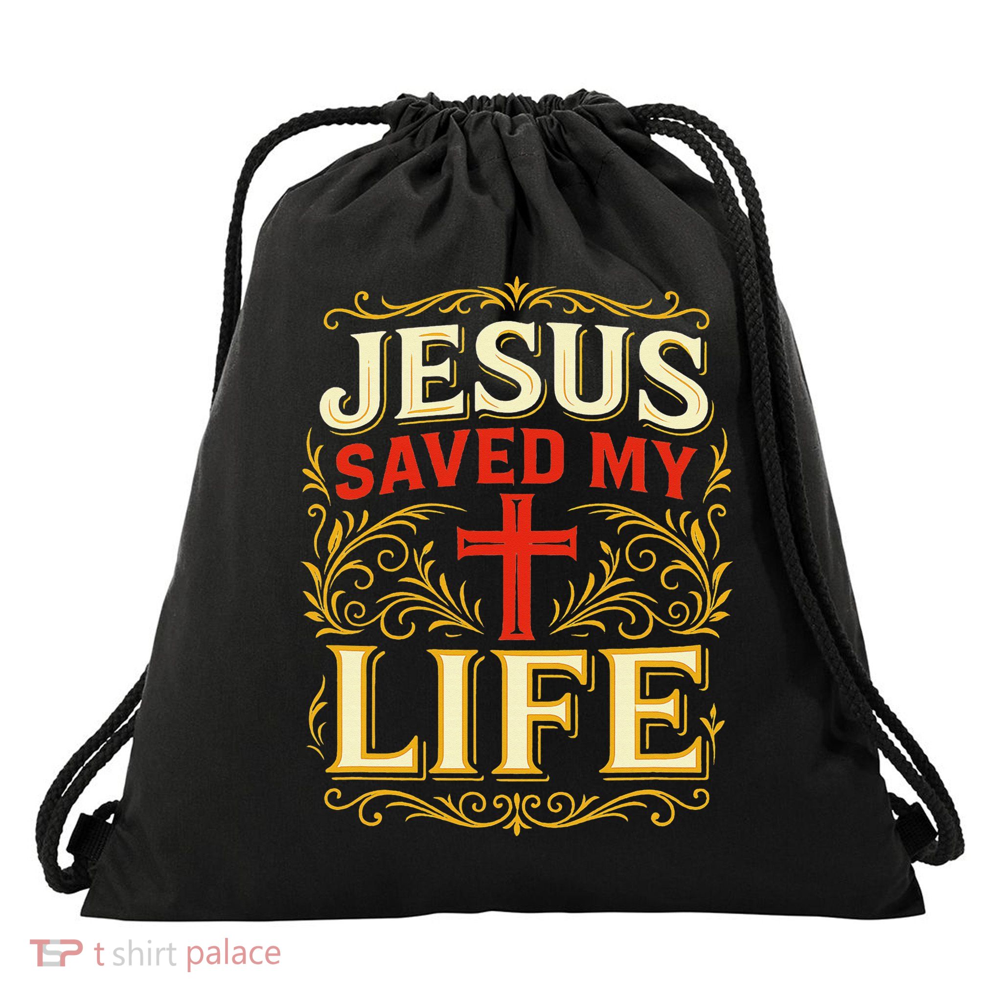 Jesus Saved My Life Bold Art Christian Faith Statement Drawstring Bag