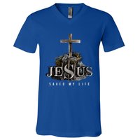 Jesus Saved My Life Christian Religious Bible Church V-Neck T-Shirt