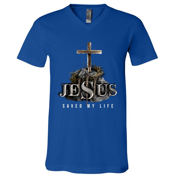 Jesus Saved My Life Christian Religious Bible Church V-Neck T-Shirt