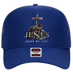 Jesus Saved My Life Christian Religious Bible Church High Crown Mesh Back Trucker Hat