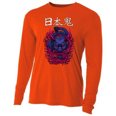 Japanese Samurai Mask With Ornament Cooling Performance Long Sleeve Crew