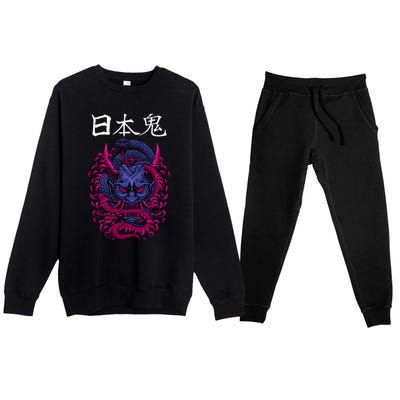 Japanese Samurai Mask With Ornament Premium Crewneck Sweatsuit Set