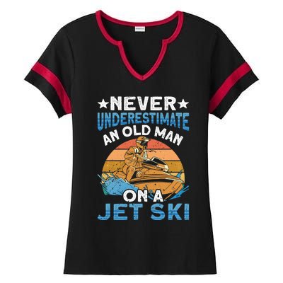 Jet Skiing Never Underestimate An Old On A Jet Ski Gift Ladies Halftime Notch Neck Tee