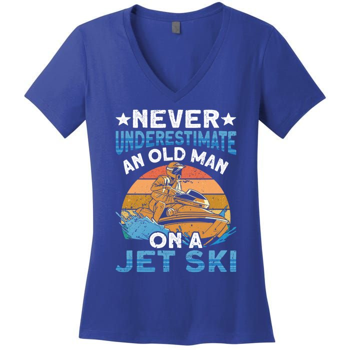 Jet Skiing Never Underestimate An Old On A Jet Ski Gift Women's V-Neck T-Shirt