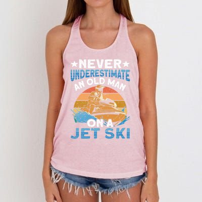 Jet Skiing Never Underestimate An Old On A Jet Ski Gift Women's Knotted Racerback Tank