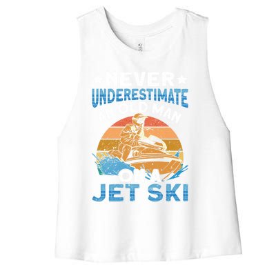 Jet Skiing Never Underestimate An Old On A Jet Ski Gift Women's Racerback Cropped Tank