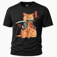 Japanese Samurai Ninja Cat Kawaii Attoo Zip Cooling Performance Crew T-Shirt