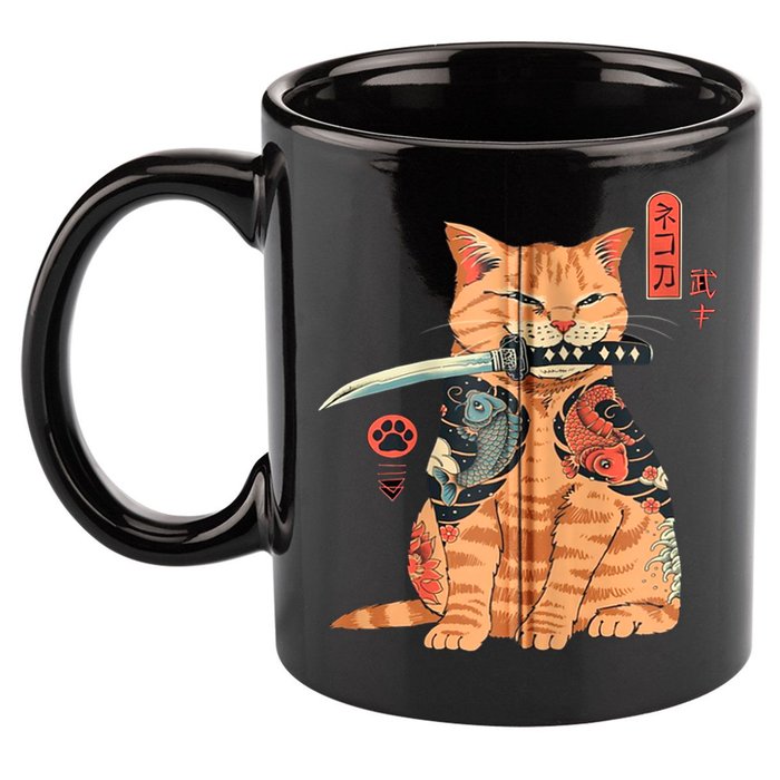 Japanese Samurai Ninja Cat Kawaii Attoo Zip 11oz C Handle Ceramic Mug