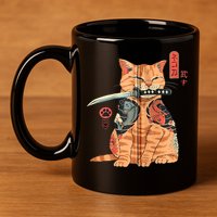 Japanese Samurai Ninja Cat Kawaii Attoo Zip 11oz C Handle Ceramic Mug