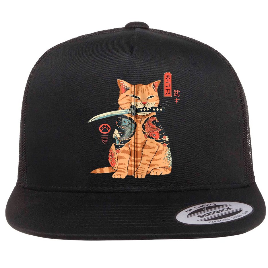 Japanese Samurai Ninja Cat Kawaii Attoo Zip Flat Bill Trucker Hat