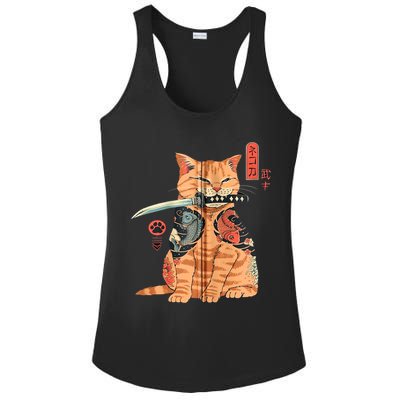 Japanese Samurai Ninja Cat Kawaii Attoo Zip Ladies PosiCharge Competitor Racerback Tank