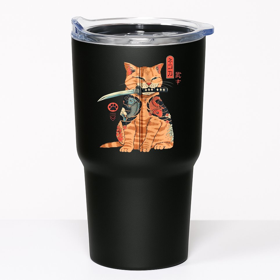 Japanese Samurai Ninja Cat Kawaii Attoo Zip Tumbler
