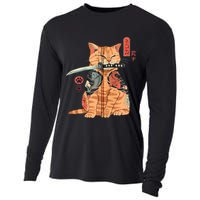 Japanese Samurai Ninja Cat Kawaii Attoo Zip Cooling Performance Long Sleeve Crew