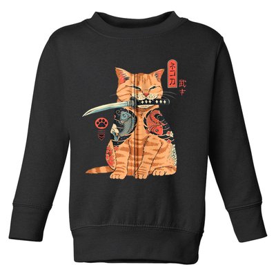 Japanese Samurai Ninja Cat Kawaii Attoo Zip Toddler Sweatshirt