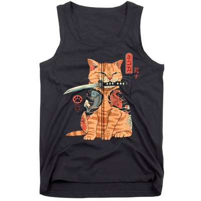 Japanese Samurai Ninja Cat Kawaii Attoo Zip Tank Top