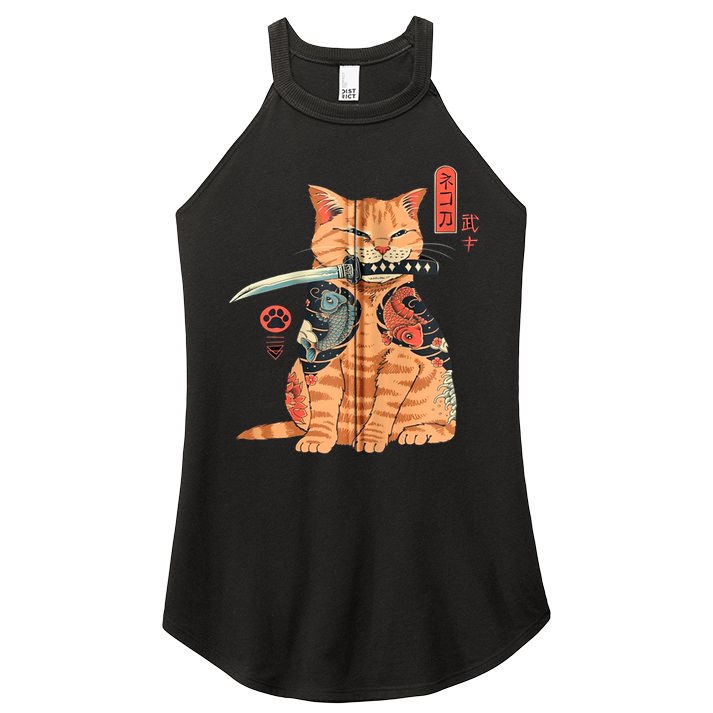 Japanese Samurai Ninja Cat Kawaii Attoo Zip Women's Perfect Tri Rocker Tank