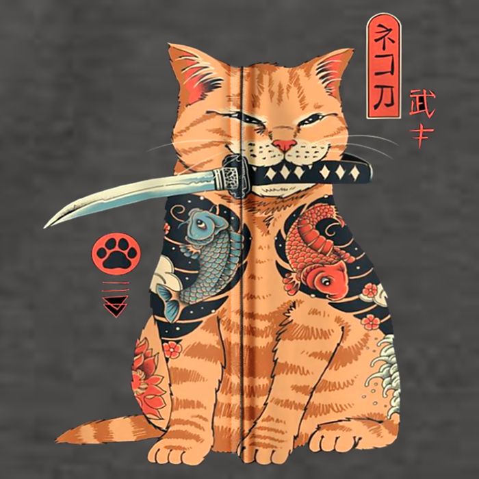 Japanese Samurai Ninja Cat Kawaii Attoo Zip Vector Backpack