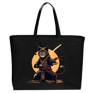 Japanese Samurai Ninja Cat Anime Kawaii Catzilla Cat Cotton Canvas Jumbo Tote