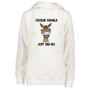 Just Say No Cacklin Kamala Donkey Funny Womens Funnel Neck Pullover Hood