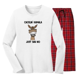 Just Say No Cacklin Kamala Donkey Funny Women's Long Sleeve Flannel Pajama Set 