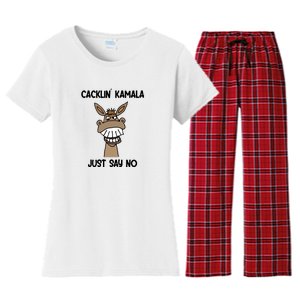 Just Say No Cacklin Kamala Donkey Funny Women's Flannel Pajama Set