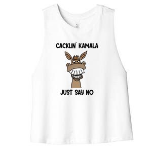 Just Say No Cacklin Kamala Donkey Funny Women's Racerback Cropped Tank