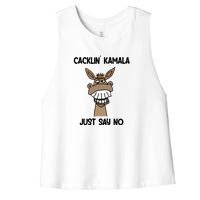 Just Say No Cacklin Kamala Donkey Funny Women's Racerback Cropped Tank