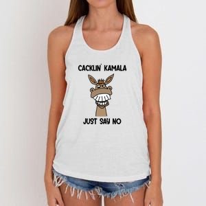 Just Say No Cacklin Kamala Donkey Funny Women's Knotted Racerback Tank