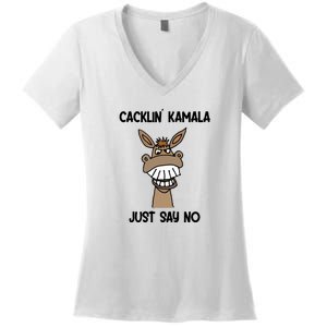 Just Say No Cacklin Kamala Donkey Funny Women's V-Neck T-Shirt