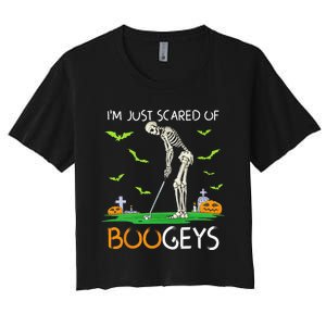 Just Scared Of Bogeys Skeleton Golf Halloween Women's Crop Top Tee