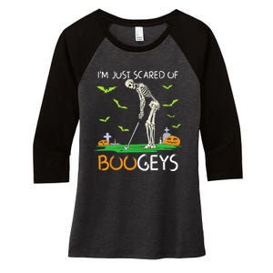 Just Scared Of Bogeys Skeleton Golf Halloween Women's Tri-Blend 3/4-Sleeve Raglan Shirt